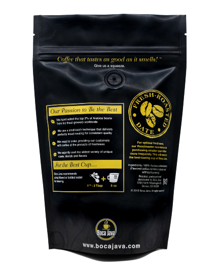 Back of Hightide Hazelnut Decaf packaging